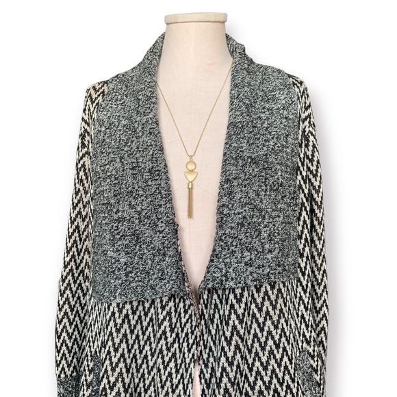 PINK OWL Open Front Cardigan Tribal Drape SouthWestern Aztec Sweater Medium Gray - Picture 2 of 10